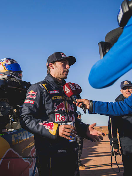 Austin Jones for Red Bull Off-Road Junior Team USA presented by BF Goodrich at the finish line of stage 5 of Rally Dakar 2023 in Ha'il, Saudi Arabia on January 5, 2023. 