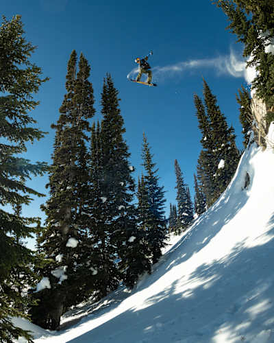 Travis Rice rides a line during Day 2 finals at Natural Selection Tour Stop 1 in Jackson Hole, Wyoming, USA, on January 28, 2022.