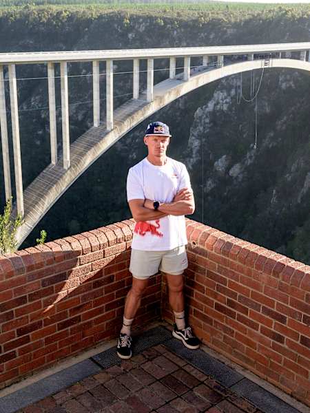 Obstacle course athlete Thomas van Tonder stands in front of Bloukrans Bridge ahead of his Red Bull Bridge Bars challenge.
