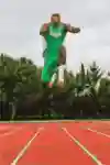 Triple jumper Pedro Pichardo performs during a training session in Lisbon, Portugal on February 2, 2021.