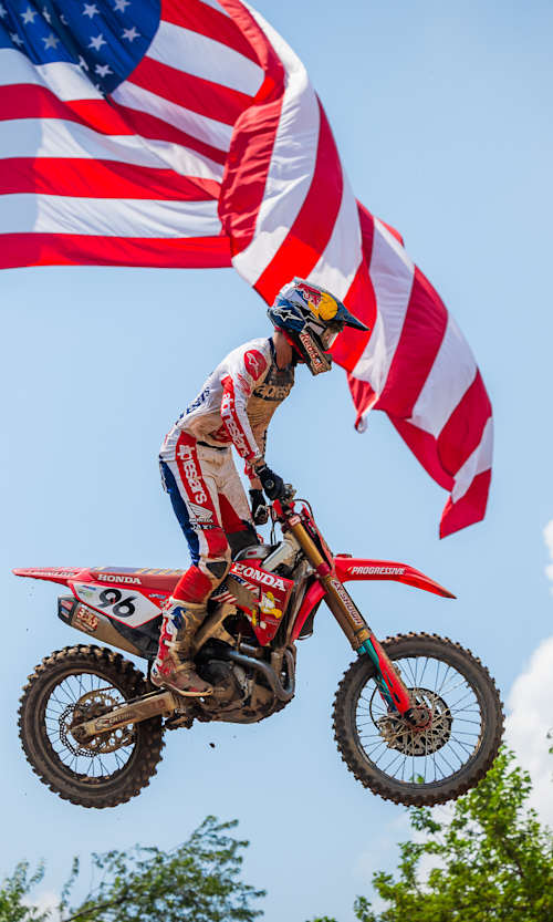Hunter Lawrence performs at Round 6 of the AMA MX Nationals, at Red Bud MX Park in Buchanan, Michigan, USA on July 5, 2025.