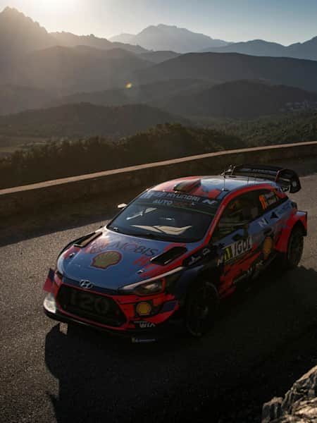 Thierry Neuville (BEL) Nicolas Gilsoul (BEL) of team Hyundai Shell Mobis WRT is seen racing on day 2 during the World Rally Championship France in Bastia, France on March 30, 2019