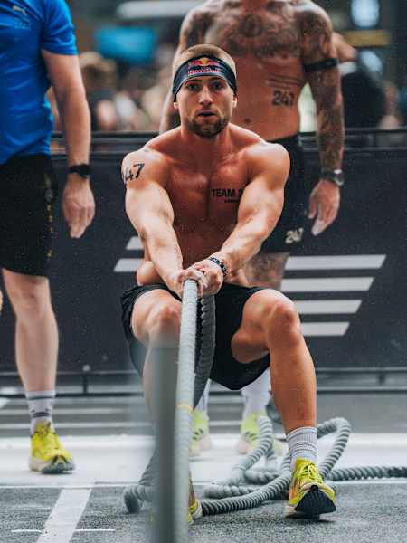 Jake Dearden performs at the Hyrox World Championship in Nice, France, on June 9, 2024. 