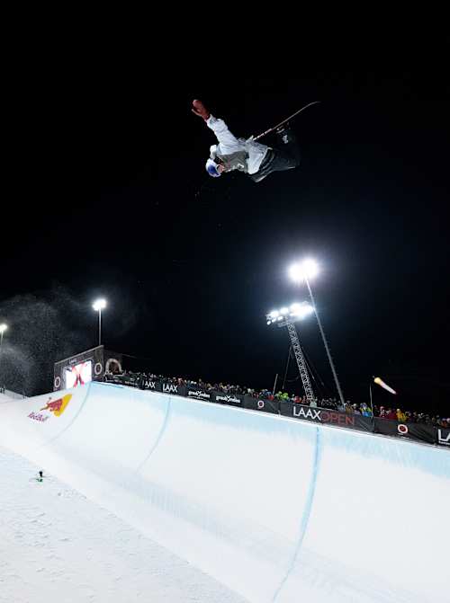Scotty James soars through night air at Laax Open 2024 snowboard event