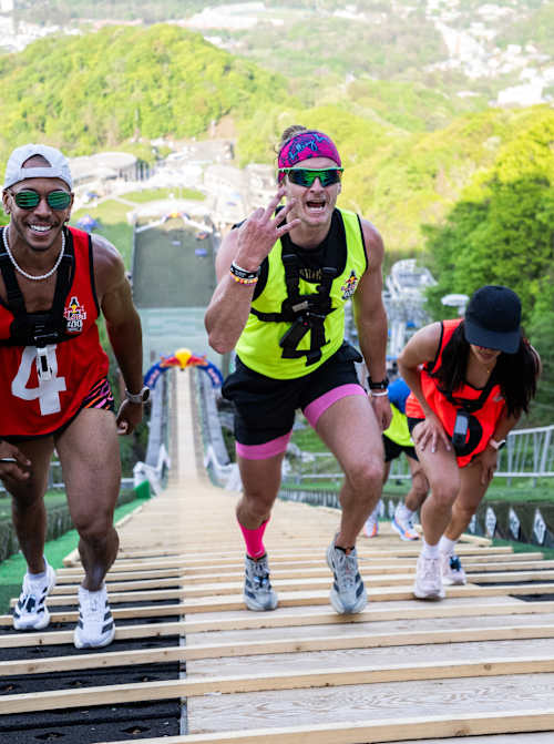 Jean Christophe and Heber Cannon compete at the Red Bull 400 Ascent at the Mt. Okura Ski Jump Stadium in Sapporo, Japan on March 15, 2026.