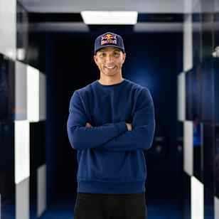 Red Bull Driftbrother, Elias Hountondji of Germany poses for a photograph at the Red Bull Media World exhibition in the Swiss Museum of Transport in Lucerne, Switzerland, on April 7, 2022.