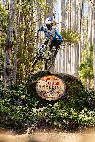 Ronan Dunne performs during the Red Bull Hardline practice session at Maydena Bike Park on February 6, 2025 in Tasmania, Australia. 