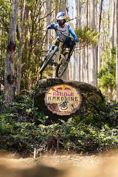 Ronan Dunne performs during the Red Bull Hardline practice session at Maydena Bike Park on February 6, 2025 in Tasmania, Australia. 