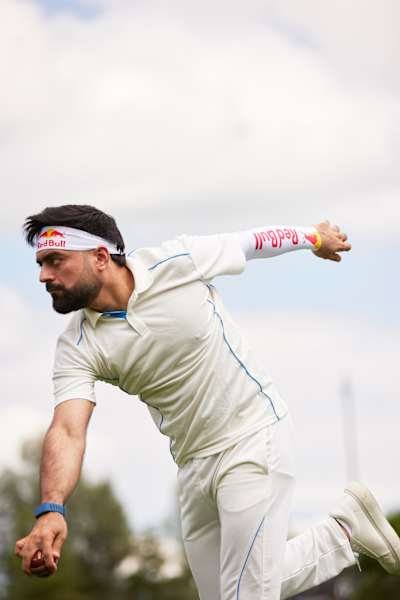 On July 23rd, 2025, Rashid Khan Arman spin bowling at a Red Bull cricket event in Salzburg, Austria.