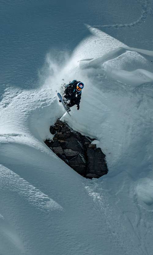 Queralt Castellet snowboards at the Red Bull Snow Backcountry Camp in Revelstoke, BC Canada on April 01, 2024. 