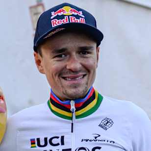 Tom Pidcock poses for a portrait after winning X2O Kortrijk in Courtrai, Belgium on November 26, 2022 