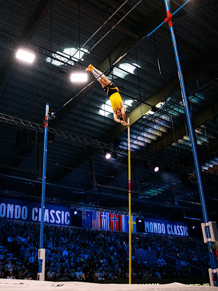 Armand Duplantis jumps over 6.31m to break the world record for the 15th time at the Mondo Classic on March 12, 2026 in Uppsala, Sweden.