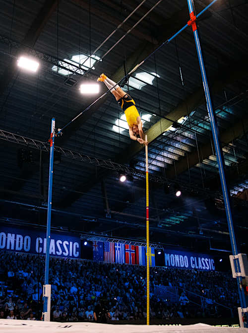 Armand Duplantis jumps over 6.31m to break the world record for the 15th time at the Mondo Classic on March 12, 2026 in Uppsala, Sweden.