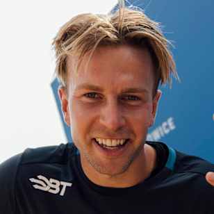 Dawid Godziek celebrates at Red Bull Roof Ride in Katowice, Poland on July 1, 2023