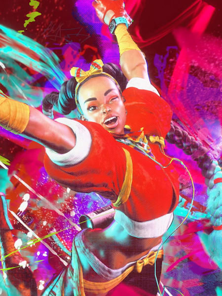 Kimberly springt mit ihren Farbdosen durch die Luft