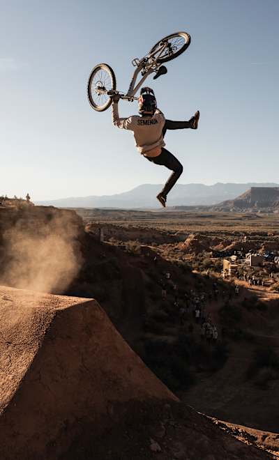 Brandon Semenuk performs during Red Bull Rampage 2024 in St. George, Utah, United States on October 12., 2024.