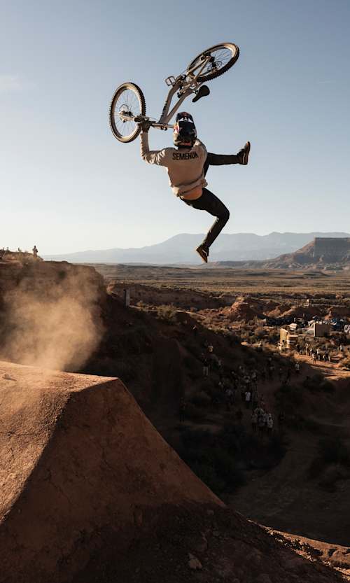 Brandon Semenuk performs during Red Bull Rampage 2024 in St. George, Utah, United States on October 12., 2024.