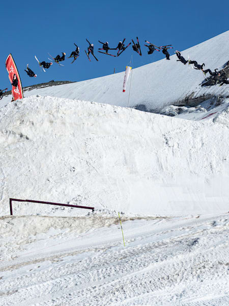 Mathilde Gremaud performs the first ever women's Switch Double Cork 1440 in Saas Fee, Switzerland on September 14 2020.