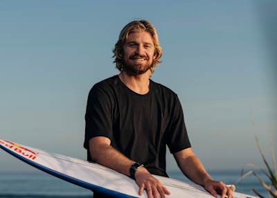 Portrait of surfer Kolohe Andino, taken at San Onofre Beach in California