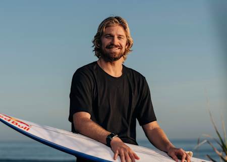 Portrait of surfer Kolohe Andino, taken at San Onofre Beach in California