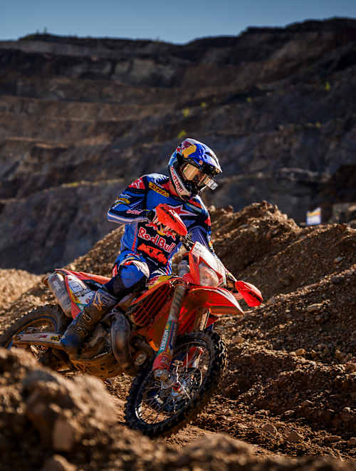 Manuel Lettenbichler rides through the rugged terrain at Red Bull Erzbergrodeo 2026 in Eisenerz, Austria, showcasing extreme Hard Enduro action
