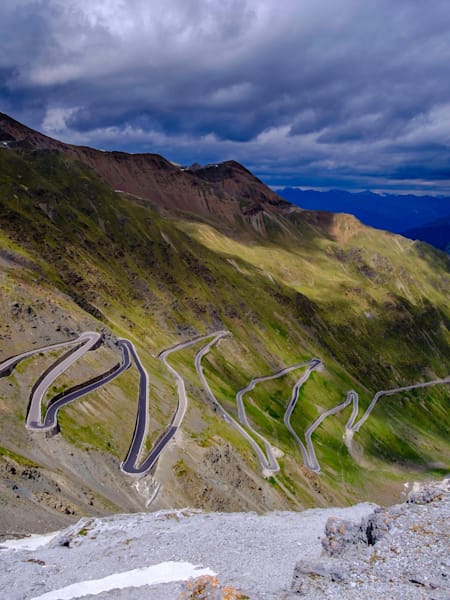 A view of the Stelvio road pass in Northern Italy