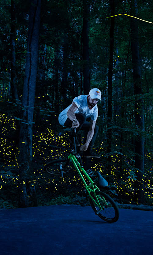 Terry Adams rides amongst the fireflies in East Tennessee, USA on June 12, 2022. 