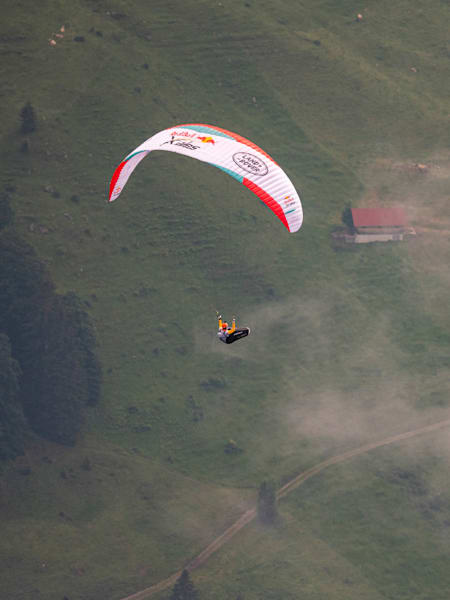 Chrigel Maurer and Patrick von Känel performing during the Red Bull X-Alps 2021 in Saentis, Switzerland on June 23, 2021.