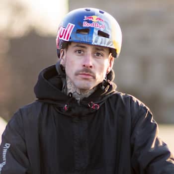 BMX pro Kriss Kyle on the shoot of Don't Look Down, 2023