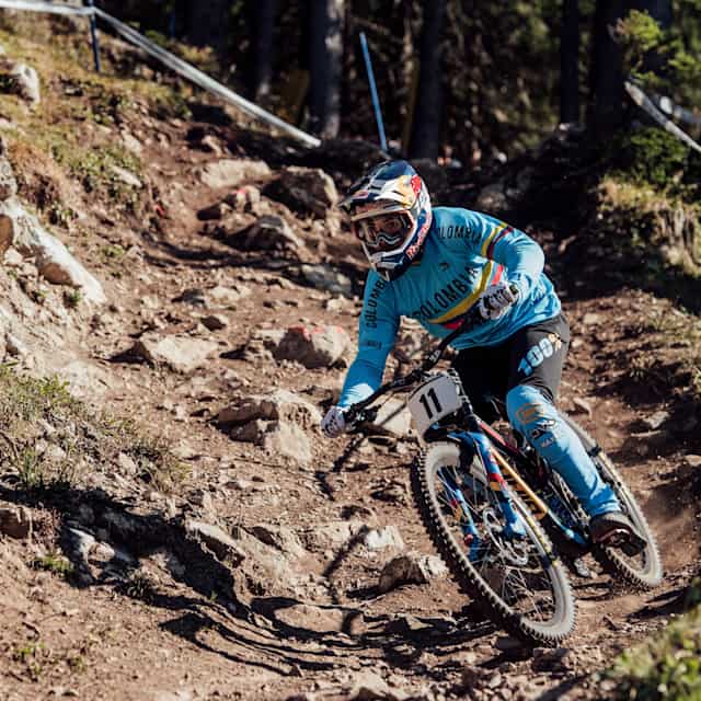 Marcelo Gutierrez Villegas performs at the UCI DH World Championships in Lenzerheide on September 9, 2018.