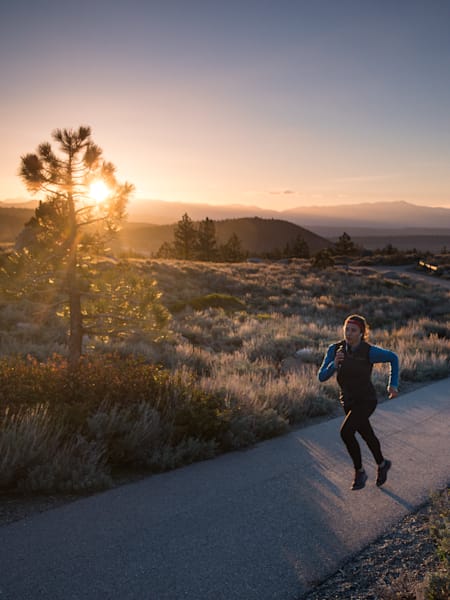 Participant performs during the seventh edition of the Wings for Life World Run App Run in Mammoth Lakes, California, United States on May 3, 2020.