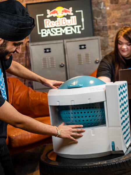 Paramveer Bhachu and Joanna Power with LAVA AQUA X at Red Bull Basement in London, UK, on December 13, 2020.