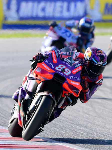 Jorge Martín racing on his Prima Pramac Ducati in 2024 MotoGP Barcelona