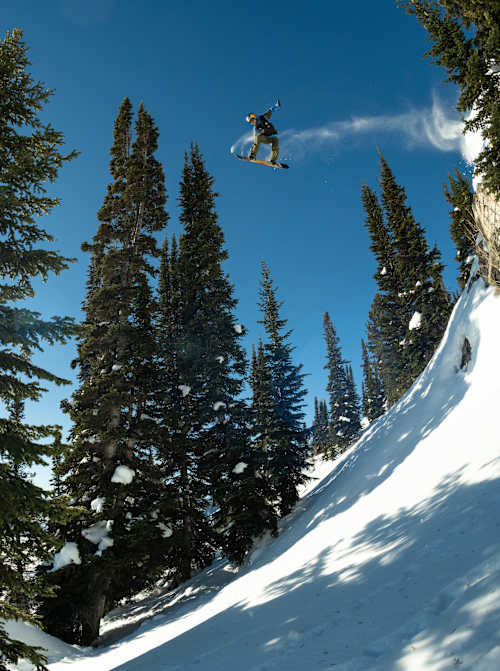 Travis Rice rides a line during Day 2 finals at Natural Selection Tour Stop 1 in Jackson Hole, Wyoming, USA, on January 28, 2022.