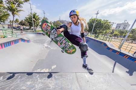 Yndiara Asp practicing at Rio Skate Camp Brazil on August 17, 2022
