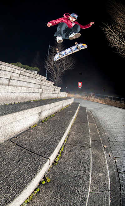 Yuto Horigome filming his Red Bull introduction during a Tokyo night mission in Tokyo, Japan on March 2, 2025