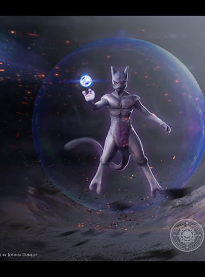 Mew and Mewtwo shown in artwork by Josh Dunlop
