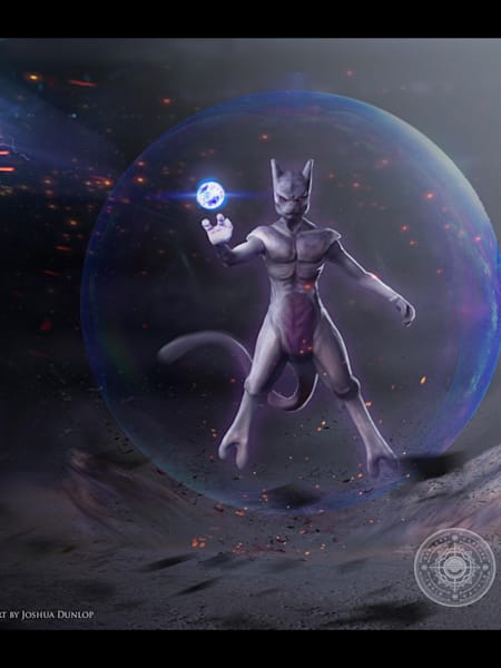 Mew and Mewtwo shown in artwork by Josh Dunlop