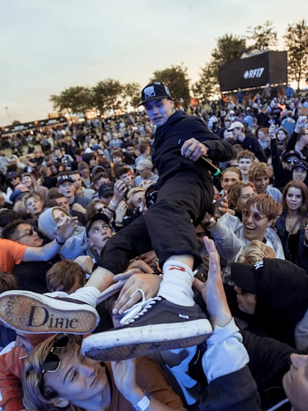 Danish rapper Felix De Luca at Roskilde Festival. Watch the Red Bull TV live stream from June 28 to July 1.