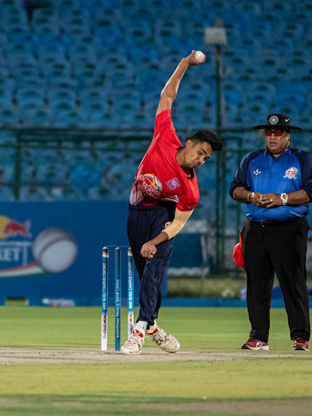 Cricket players participate in a match at the Sawai Mansingh Stadium for Red Bull Campus Cricket.