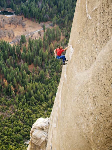 Tommy Caldwell climbs on the Dawn Wall during the filming of the movie The Dawn Wall in Yosemite Valley, CA, United States in January, 2015.