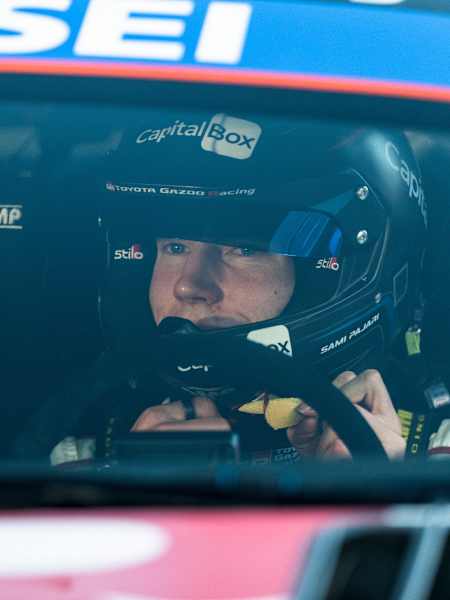 Sami Pajari of Toyota Gazoo Racing WRT focuses inside his rally car during the World Rally Championship Sweden in Umea, held on February 15, 2025