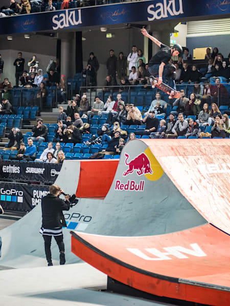 Tony Hawk performs a skateboard trick at Simple Session 2019 in Tallinn, Estonia on February 2, 2019