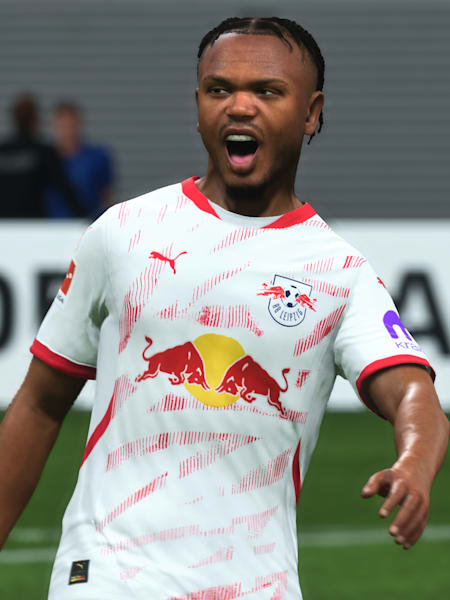 Loïs Openda von RB Leipzig bejubelt in FC 25 ein Tor.