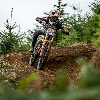 Jackson Goldstone on his way to winning Red Bull Hardline 2022 at Dinas Mawddwy, Wales on 10th September 2022.