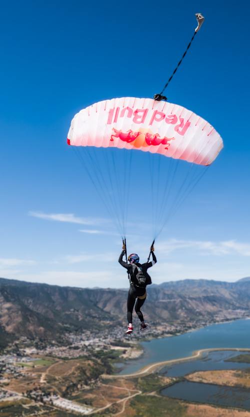 Katie mid-flight in April 2026.