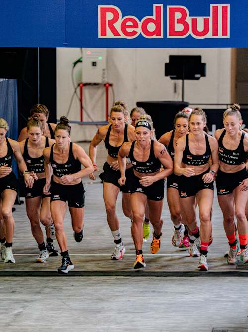 Participants perform at the Hyrox World Championship in Nice, France, on June 7, 2024.