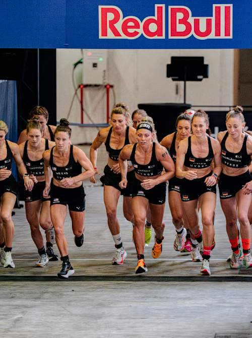 Participants perform at the Hyrox World Championship in Nice, France, on June 7, 2024.