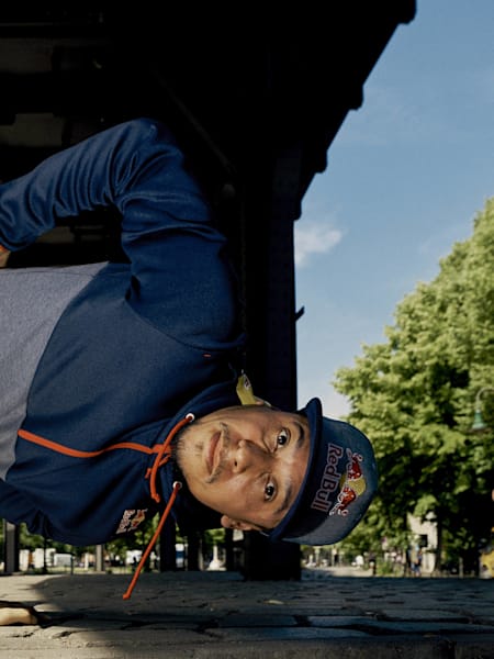 B-Boy RoxRite poses for a portrait at the Red Bull Rising Talent 2018 workshop in Berlin, Germany on May 24, 2018.