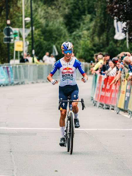 Max Bock celebrates his stage victory.